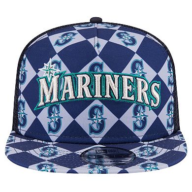 Men's New Era Navy Seattle Mariners Seeing Diamonds A-Frame Trucker 9FIFTY Snapback Hat