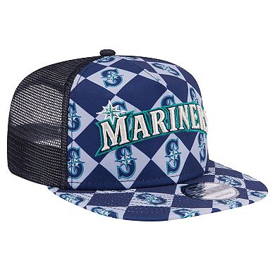 Men's New Era Navy Seattle Mariners Seeing Diamonds A-Frame Trucker 9FIFTY Snapback Hat