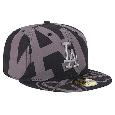 Men's New Era Black Los Angeles Dodgers Logo Fracture 59FIFTY Fitted Hat