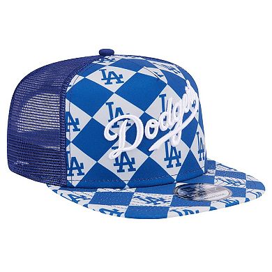 Men's New Era Royal Los Angeles Dodgers Seeing Diamonds A-Frame Trucker 9FIFTY Snapback Hat