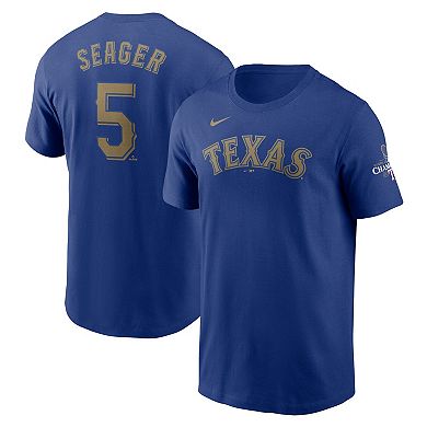 Men's Nike Corey Seager Royal Texas Rangers 2024 Gold Collection Name & Number T-Shirt