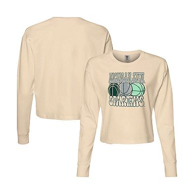 Women's Natural Michigan State Spartans Comfort Colors Basketball Cropped Long Sleeve T-Shirt