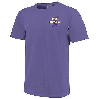 Women's Purple James Madison Dukes Comfort Colors Checkered Mascot T-Shirt