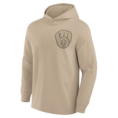 Men's Fanatics Signature Khaki Milwaukee Brewers Elements Lightweight Fleece Hoodie