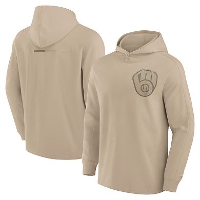 Men's Fanatics Signature Khaki Milwaukee Brewers Elements Lightweight Fleece Hoodie