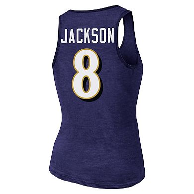 Women's Majestic Threads Lamar Jackson Purple Baltimore Ravens Name & Number Tri-Blend Tank Top