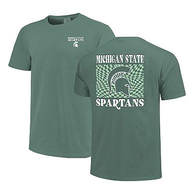 Women's Green Michigan State Spartans Comfort Colors Checkered Mascot T-Shirt