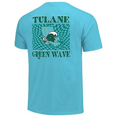 Women's Light Blue Tulane Green Wave Comfort Colors Checkered Mascot T-Shirt