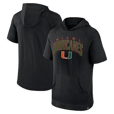Men's Fanatics Branded Black Miami Hurricanes Double Arch Raglan Short Sleeve Hoodie T-Shirt