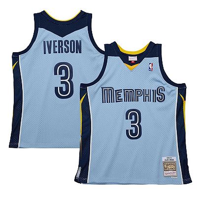 Men s Mitchell Ness Allen Iverson Light Blue Memphis Grizzlies 2009 10 Hardwood Classics Swingman Jersey