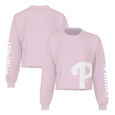 Women's Fanatics Branded Pink Philadelphia Phillies Cropped Slouchy Long Sleeve T-Shirt