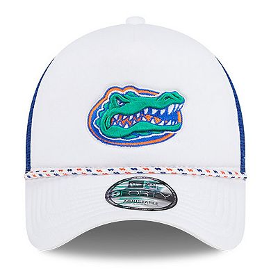 Men's New Era White/Royal Florida Gators Court Sport Foam A-Frame 9FORTY Adjustable Trucker Hat