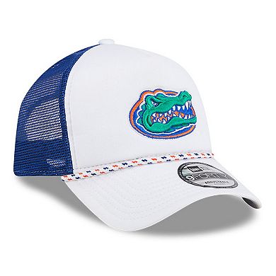 Men's New Era White/Royal Florida Gators Court Sport Foam A-Frame 9FORTY Adjustable Trucker Hat