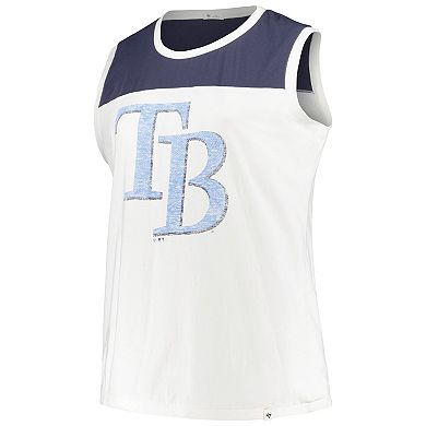 Women's '47 White/Navy Tampa Bay Rays Plus Size Waist Length Muscle Tank Top