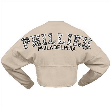 Women's Fanatics Branded Cream Philadelphia Phillies Long Sleeve Cropped Jersey T-Shirt