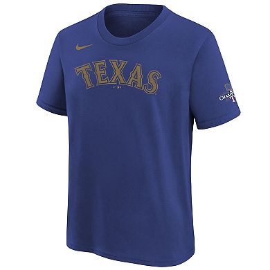 Youth Nike Marcus Semien Blue Texas Rangers 2024 Gold Collection Name & Number T-Shirt