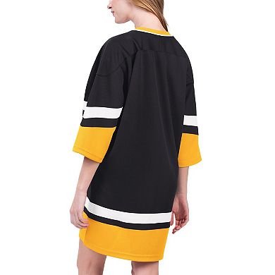 Women's Starter Black Boston Bruins Hurry-Up Offense Boxy V-Neck Half-Sleeve Sneaker Dress