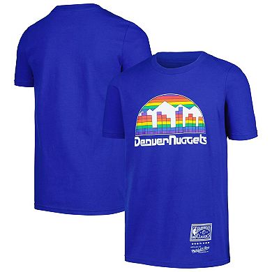 Youth Mitchell & Ness Royal Denver Nuggets Hardwood Classics Retro Logo T-Shirt