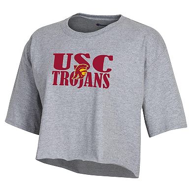 Women's Champion Gray USC Trojans Boyfriend Cropped T-Shirt