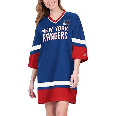 Women's Starter Blue New York Rangers Hurry-Up Offense Boxy V-Neck Half-Sleeve Sneaker Dress