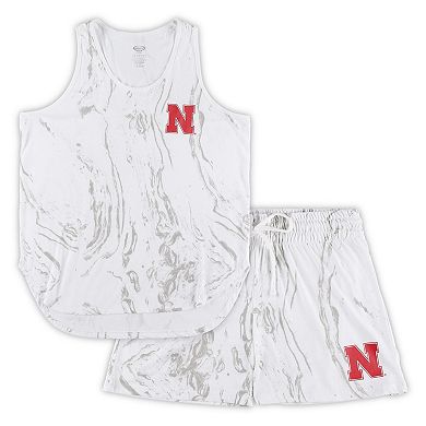 Women's Profile White Nebraska Huskers Plus Size Marble Tank and Shorts Set