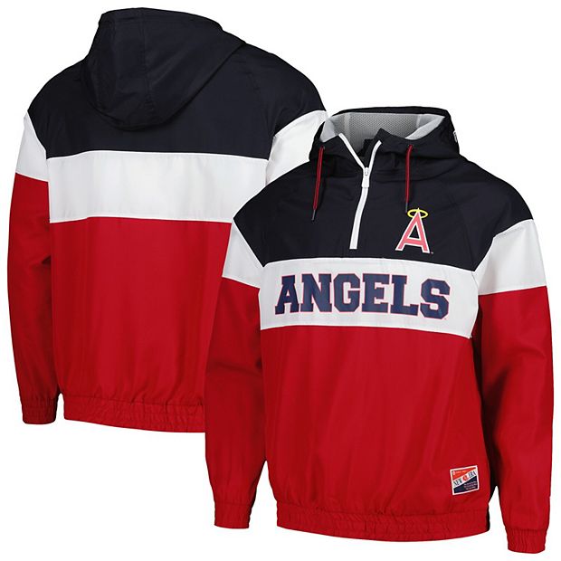 Men's New Era Red Los Angeles Angels Ripstop Raglan Quarter-Zip Hoodie  Windbreaker Jacket