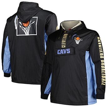 Men's Mitchell & Ness Black Cleveland Cavaliers Big & Tall Hardwood Classics Team OG 2.0 Anorak Hoodie Quarter-Zip Windbreaker Jacket