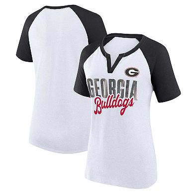 Women's Profile White/Black Georgia Bulldogs Plus Size Best Squad Shimmer Raglan Notch Neck T-Shirt