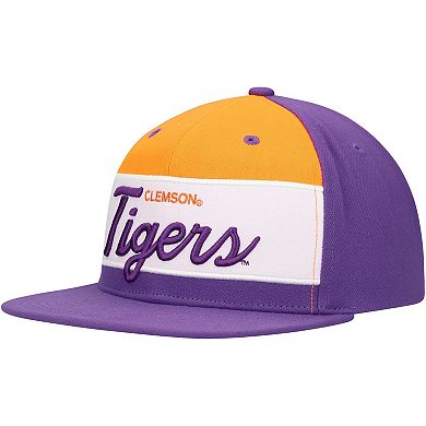 Men's Mitchell & Ness White/Purple Clemson Tigers Retro Sport Color Block Script Snapback Hat