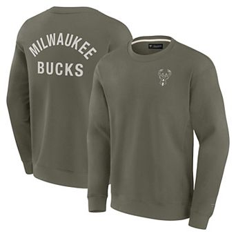 Unisex Fanatics Signature Olive Milwaukee Bucks Super Soft Pullover Crew Sweatshirt