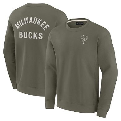 Unisex Fanatics Signature Olive Milwaukee Bucks Super Soft Pullover Crew Sweatshirt
