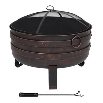 Sunnydaze 24 in Cauldron Fire Pit With Spark Screen And Cover - Bronze
