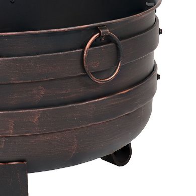 Sunnydaze 24 In Cauldron Fire Pit With Spark Screen And Cover - Bronze