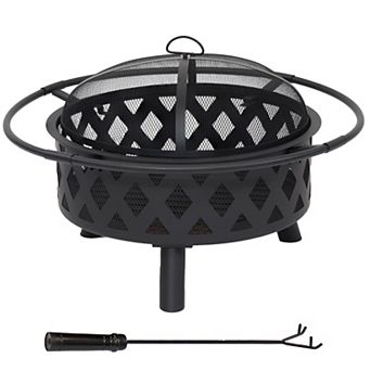 Sunnydaze Crossweave Steel Fire Pit with Screen and Poker