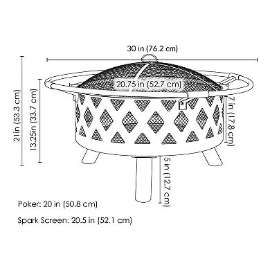 Sunnydaze 30 In Steel Crossweave Fire Pit With Spark Screen - Black