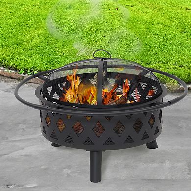 Sunnydaze 30 In Steel Crossweave Fire Pit With Spark Screen - Black