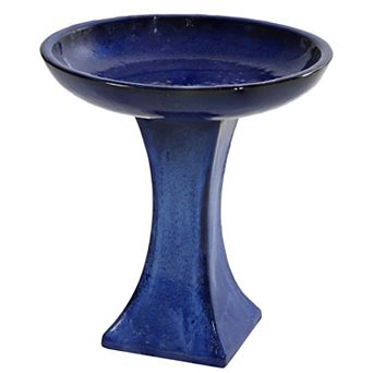 Sunnydaze Nantes Blue Ceramic Bird Bath - 16" H
