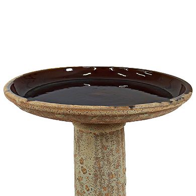Sunnydaze Toulon 24.5” H Lava Finish Bird Bath - Brown Distressed Ceramic