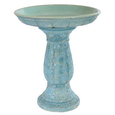 Sunnydaze Avignon Blue Lava Finish Ceramic Bird Bath - 18.75" H