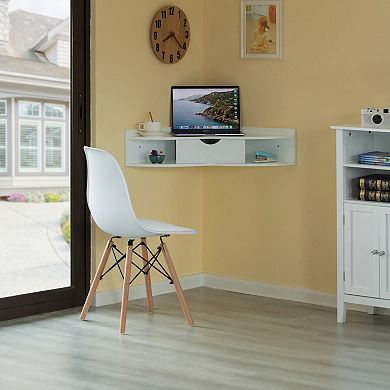 Corner Desk Heart Shaped Wall Mounted Office Table With Drawer And Two Shelves