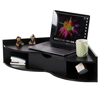 Corner Desk Heart Shaped Wall Mounted Office Table With Drawer And Two Shelves