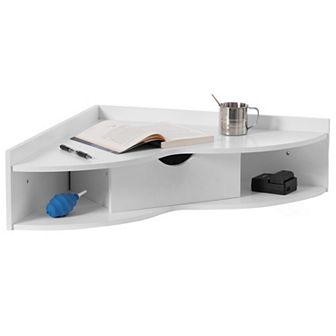Corner Desk Heart Shaped Wall Mounted Office Table With Drawer And Two Shelves