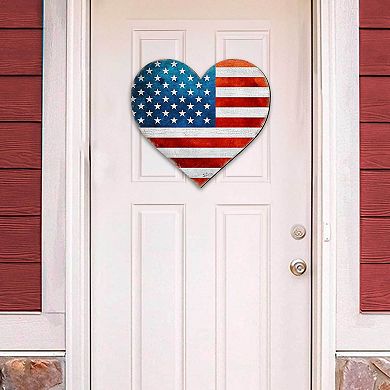 Patriotic Heart Decorative Holiday 12-Inch Handcrafted Wooden Wall Decor by G. DeBrekht
