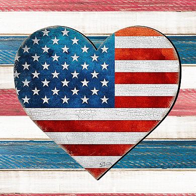 Patriotic Heart Decorative Holiday 12-Inch Handcrafted Wooden Wall Decor by G. DeBrekht