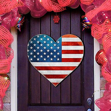 Patriotic Heart Decorative Holiday 12-Inch Handcrafted Wooden Wall Decor by G. DeBrekht