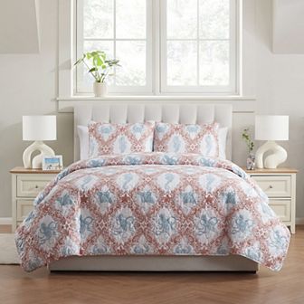 VCNY Home Coastal 3 pc Printed Sealife Quilt Set