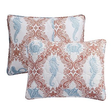 VCNY Home Coastal 3-Piece Printed Sealife Quilt Set