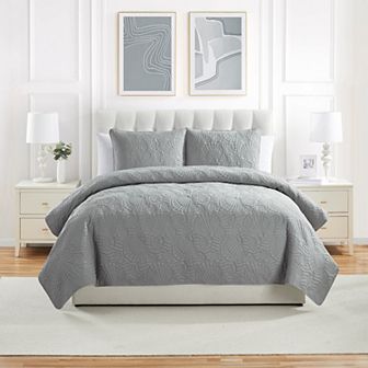 VCNY Home Ocean 3 pc Solid Seashell Pinsonic Coastal Quilt Set