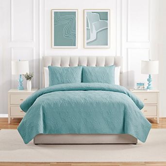 VCNY Home Ocean 3 pc Solid Seashell Pinsonic Coastal Quilt Set