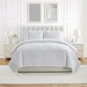 VCNY Home Ocean 3 pc Solid Seashell Pinsonic Coastal Quilt Set